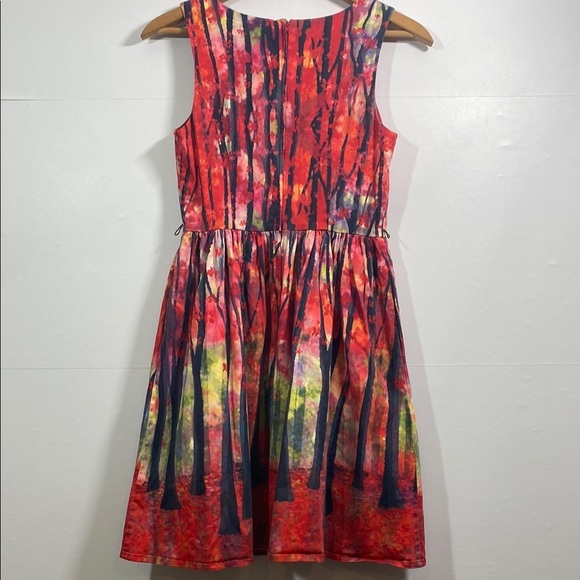 Mod Cloth Cotton Vibrant Multicolor Sleeveless Dress w/ Watercolor Forest Size M - Picture 2 of 5